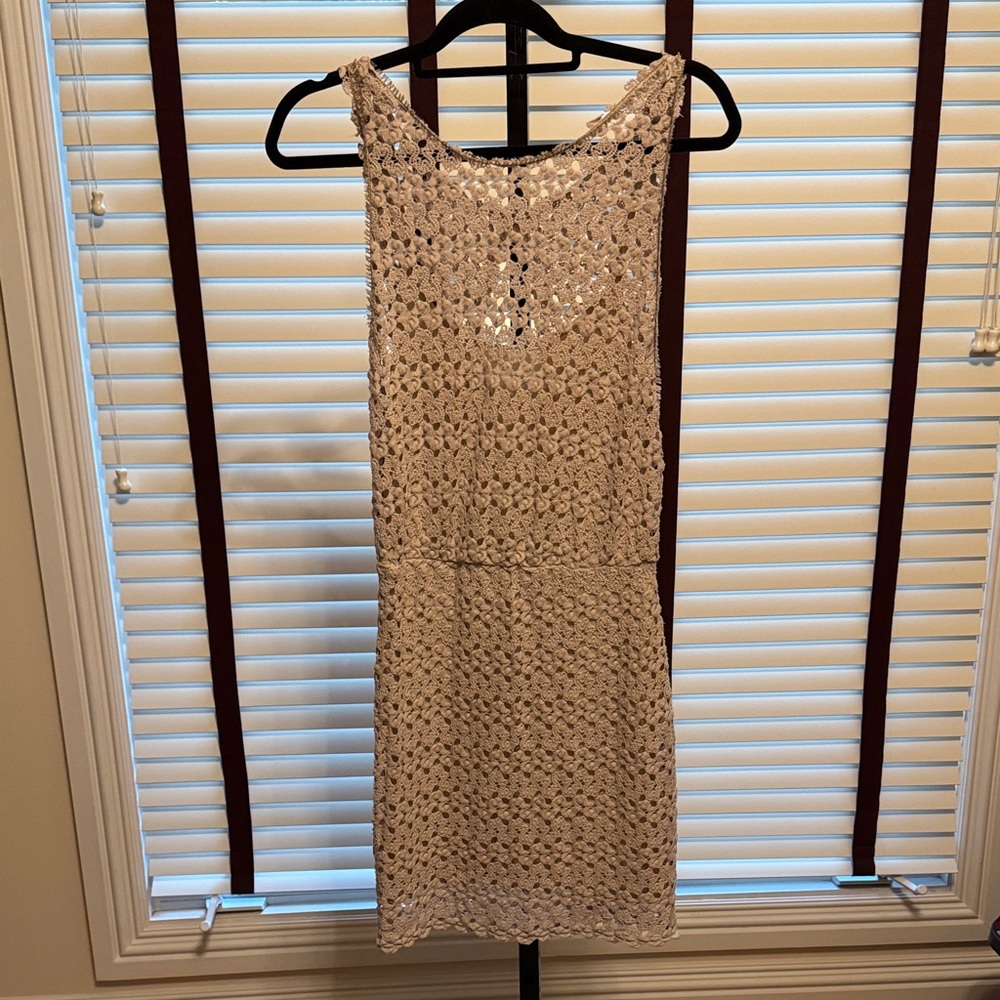 Free People Chic Beige Sleeveless Textured Mini Dress